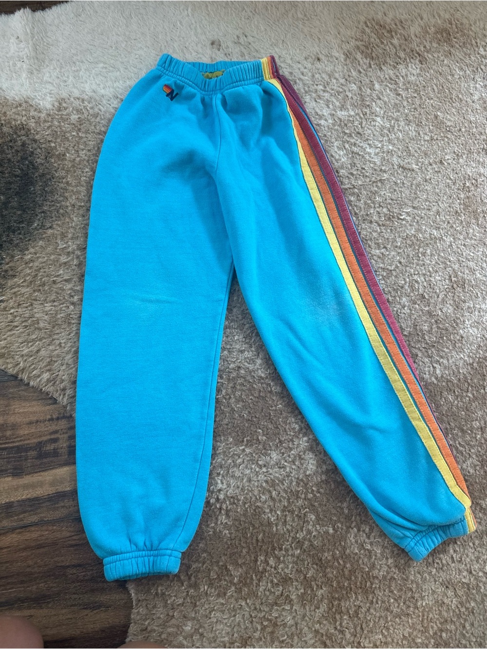Kids Bright Blue Rainbow-Striped Sweatpants